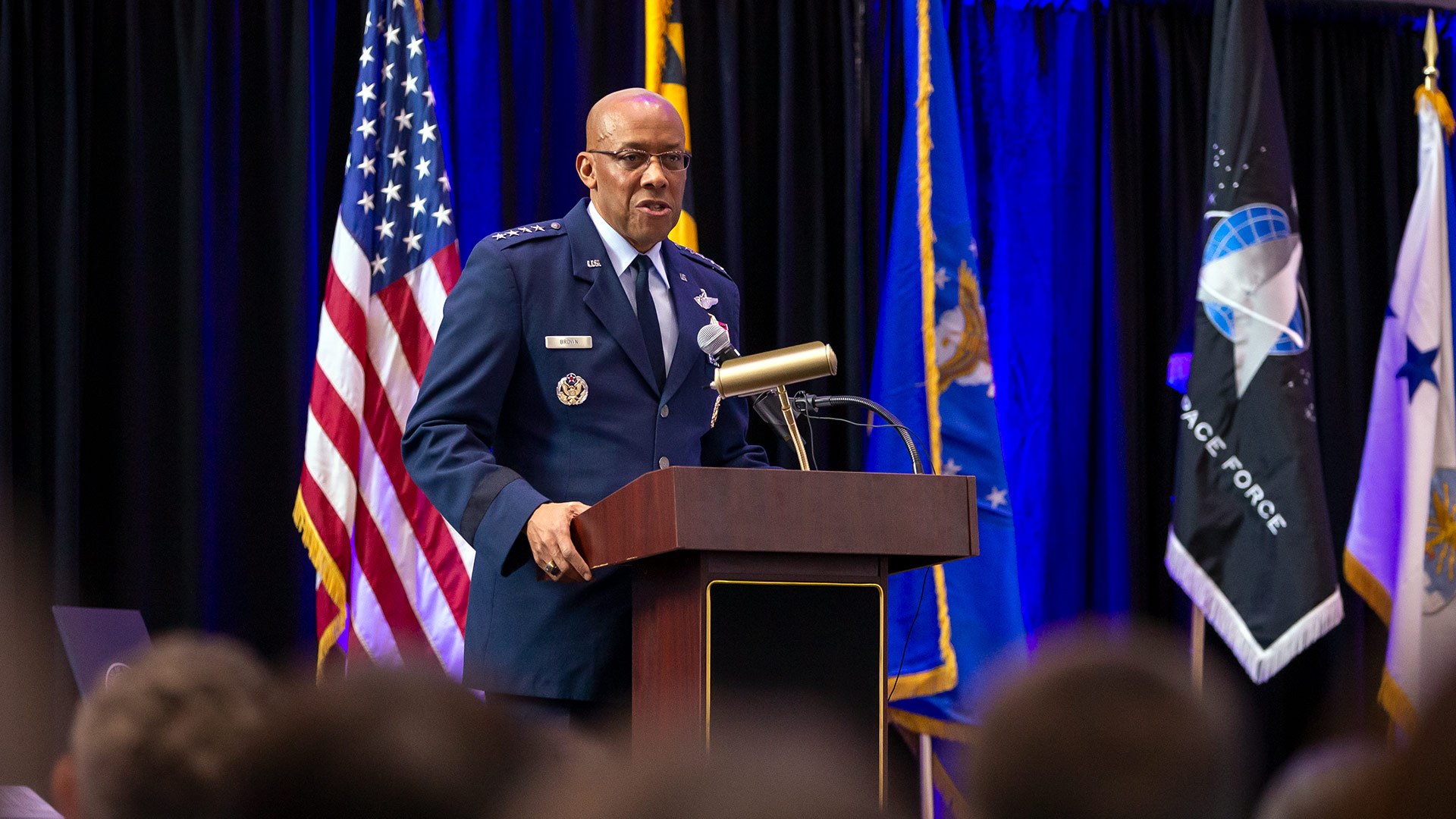 general brown at podium