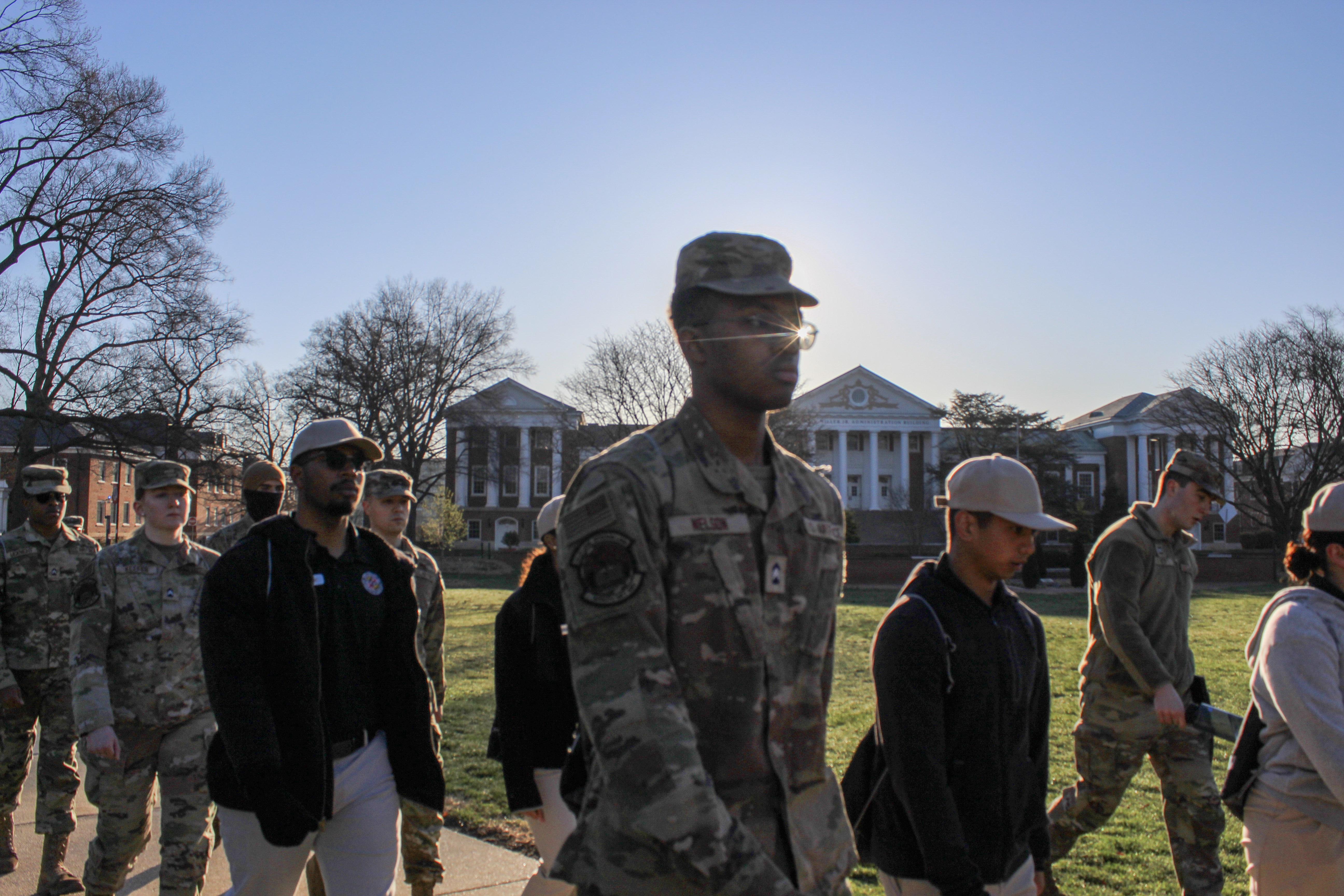 cadets walking across campus
