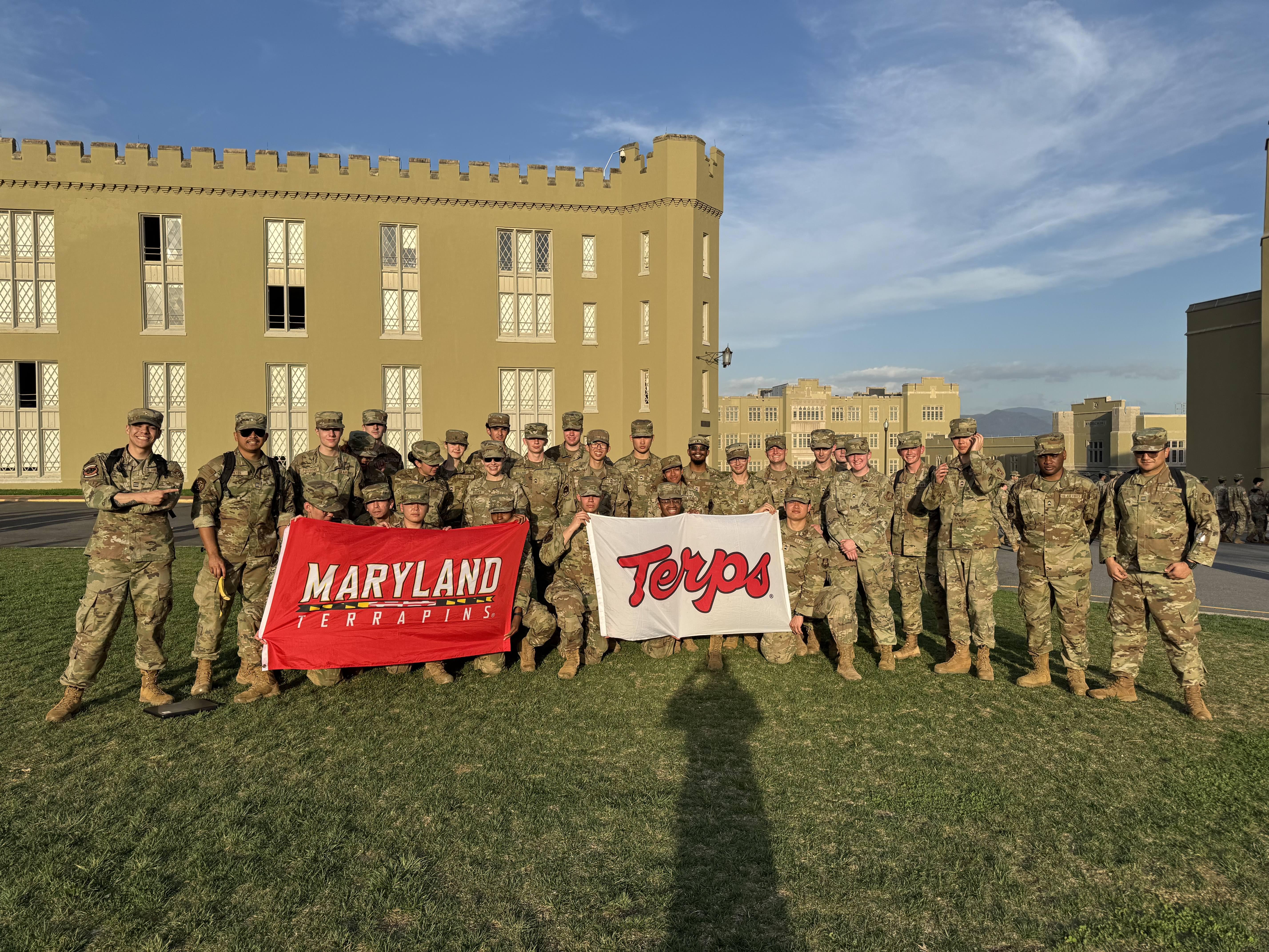 group with terps banners